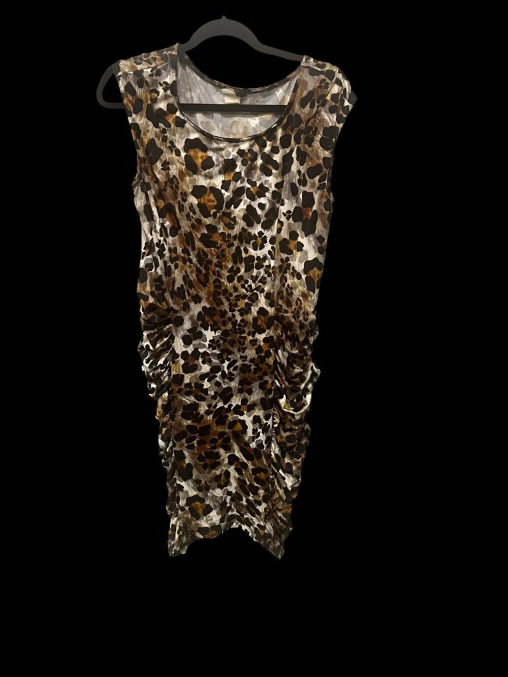 Cocomo Size Large Leopard Print Ruched Midi Dress Stretch Animal Print